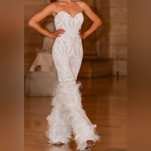 SW Jovani Feathered Jumpsuit